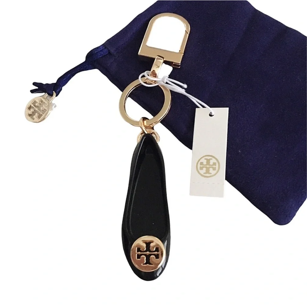 Tory Burch Ballet Flat Black and Gold Key Fob Keychain